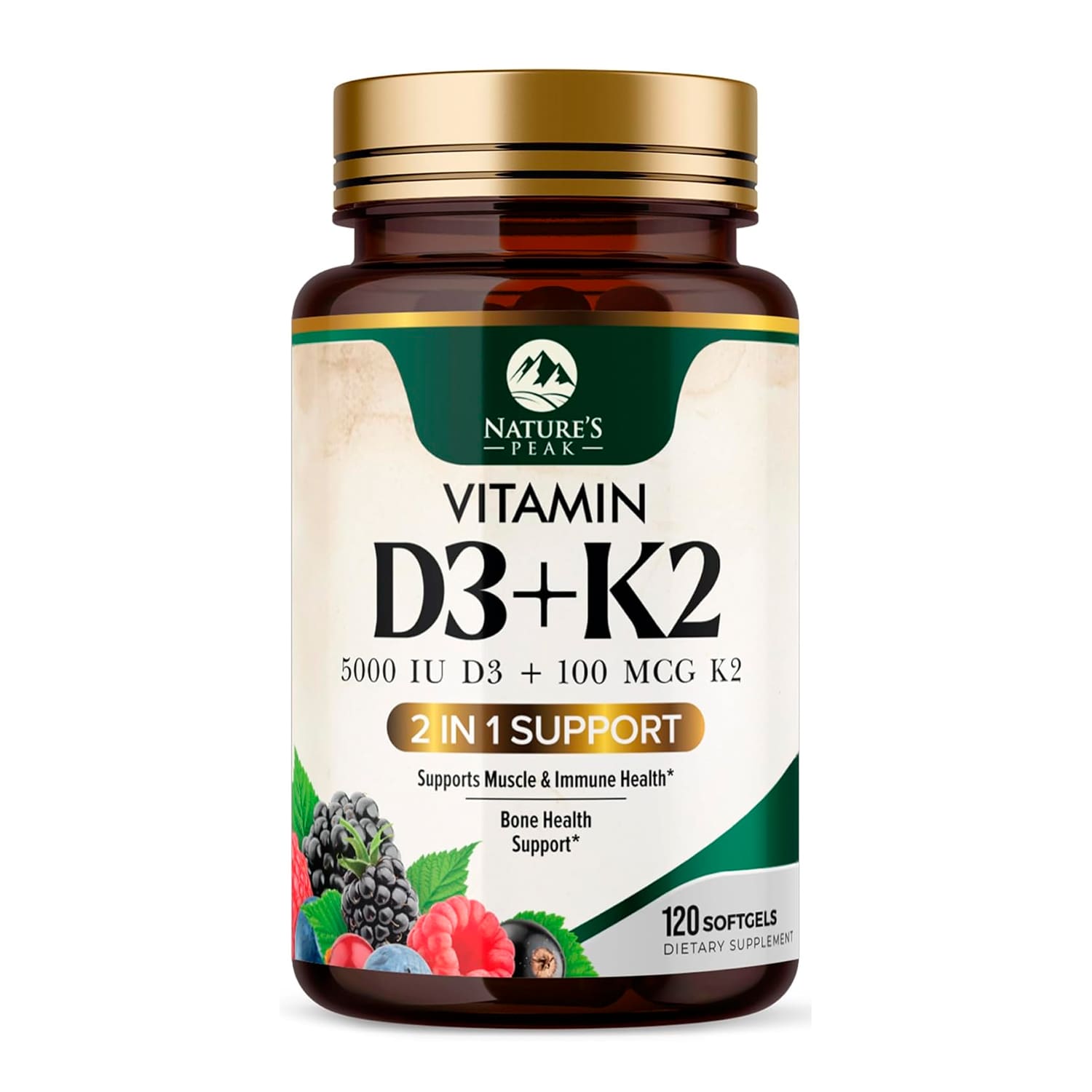 Vitamina D3 + K2 Nature's Peak. 120 Capsulas