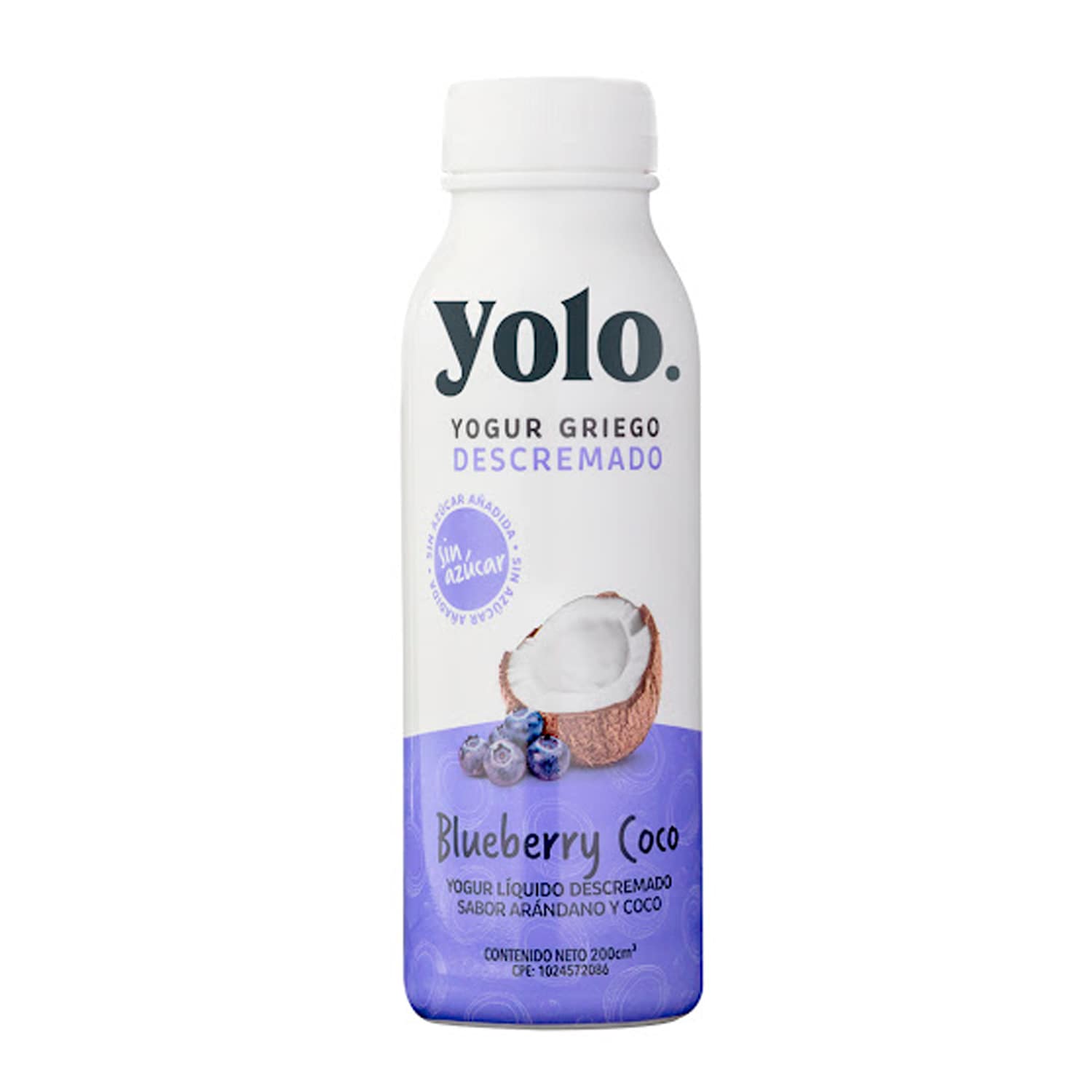 Yogurt Griego Liquido Descremado Yolo Sabor a Blueberry-coco. 200ml
