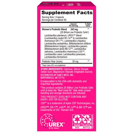 Probióticos para Mujer 14 Cepas 25 Billones Member's Mark, 90Cap.