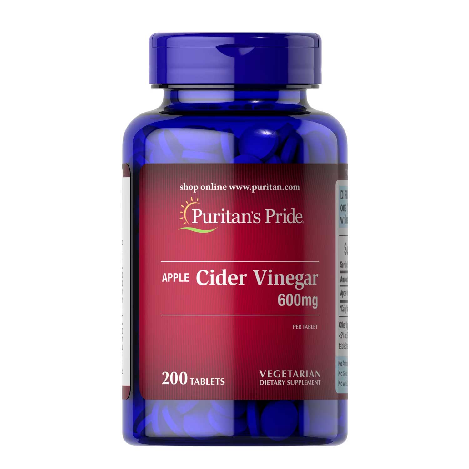 Vinagre de Sidra de Manzana. Puritan's Pride 600 mg. 200 tabs.