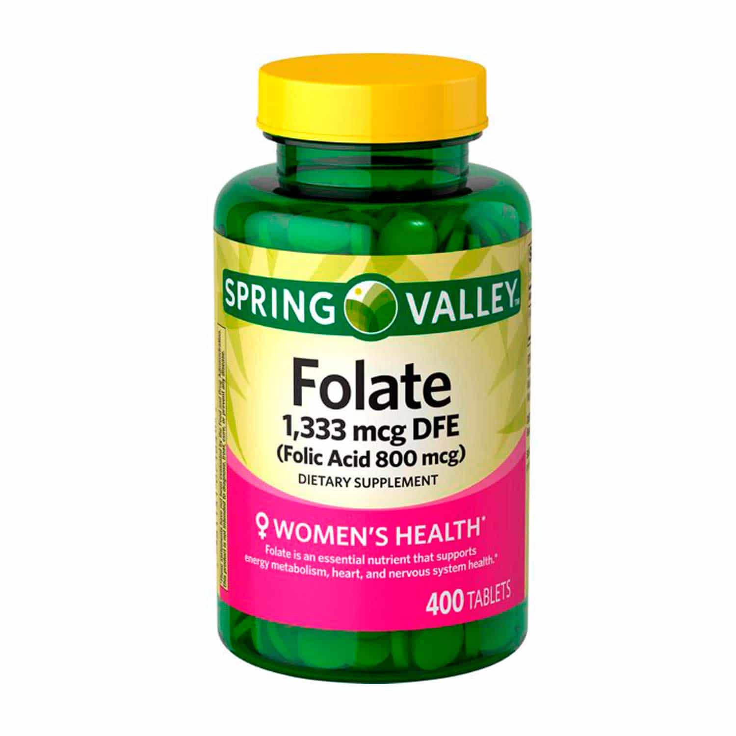 Ácido Fólico + Folato. Spring Valley. 800 mcg+1333 mcg. 400 Tabs