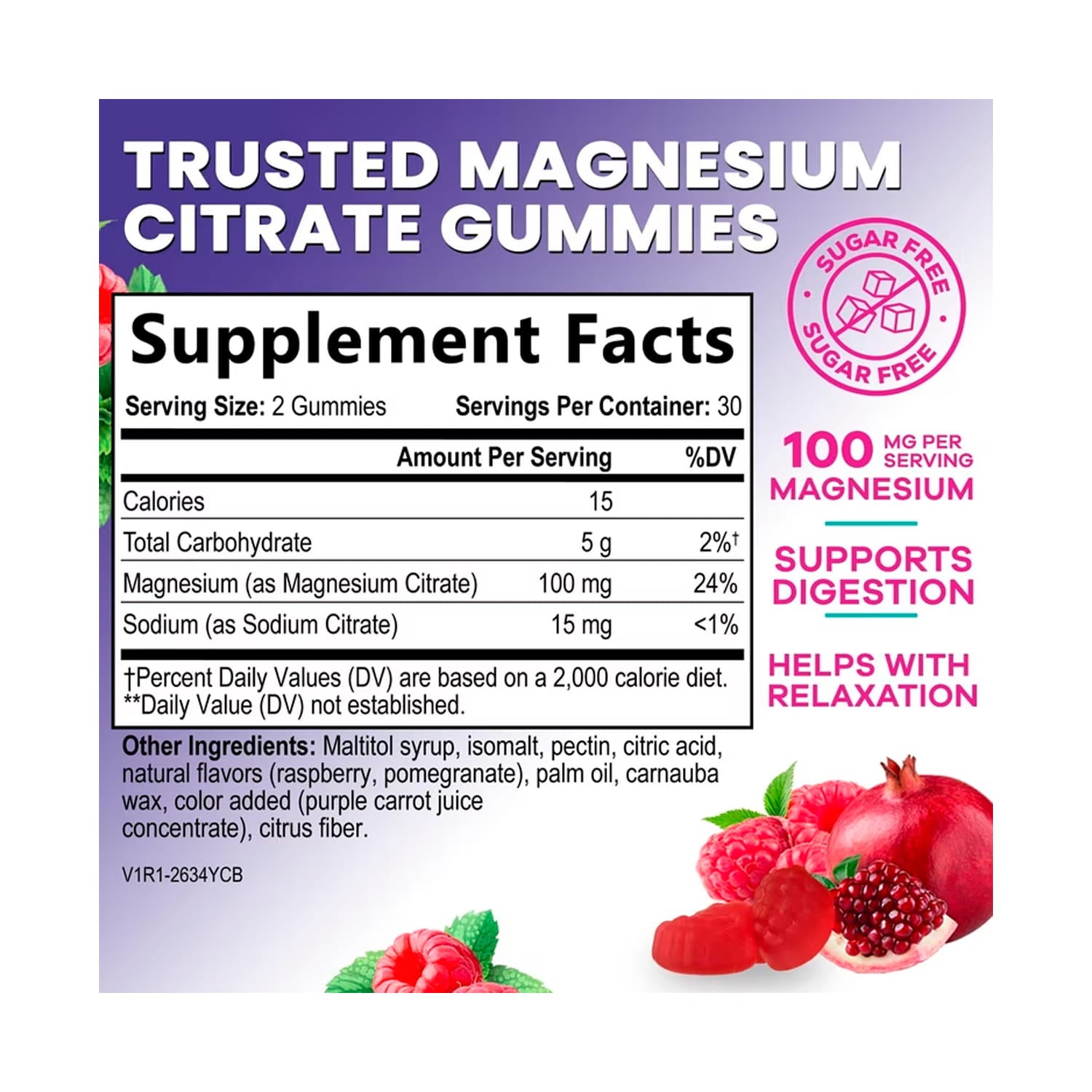 Citrato de Magnesio Sugar Free Formula 100mg Nature´s Nutrition. 60 Gomitas