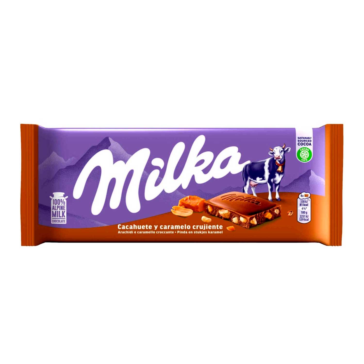Chocolate Milka Maní y Caramelo Crujiente. 90 gr