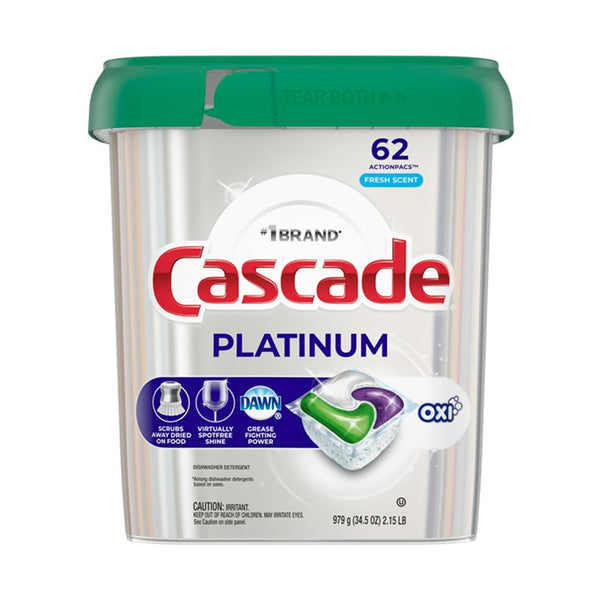 Jabón en Cápsulas Cascade Platinum OXI para Lavaplatos Automático. 62 ActionPacs