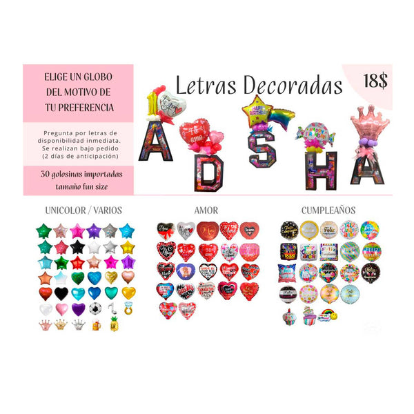 Arreglo Letra Personalizado con 30 Golosinas Fun Size (Variedad de letras a elegir)