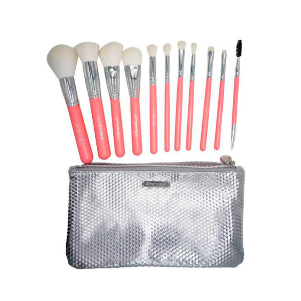 Kit de Brochas de Maquillaje Pink Season Atenea. 11 Pcs